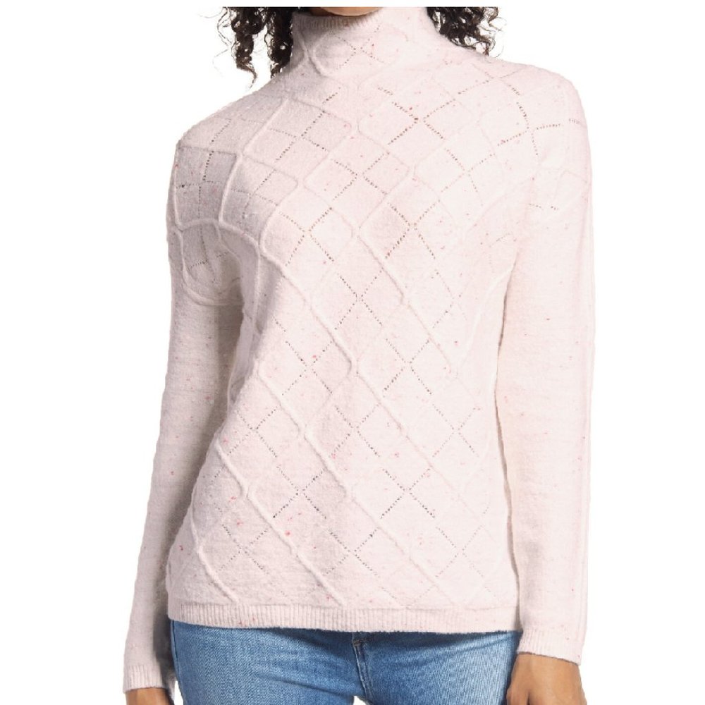 NWT CASLON Cowl Neck Pointelle Sweater in Ivory Cloud Sz S